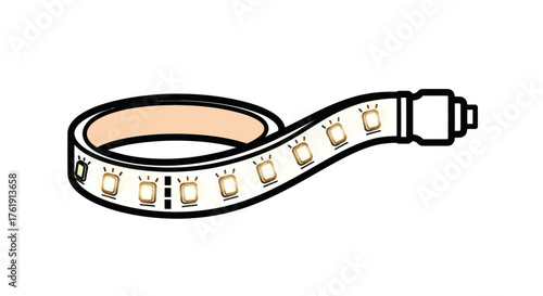 Coiled LED Strip Light with Visible Chips and Connector Illustration.