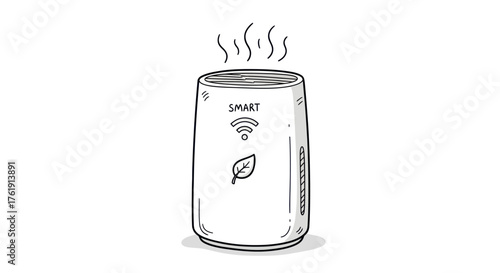 Smart Air Purifier with Steam, Clean Air Technology, and Leaf Icon.