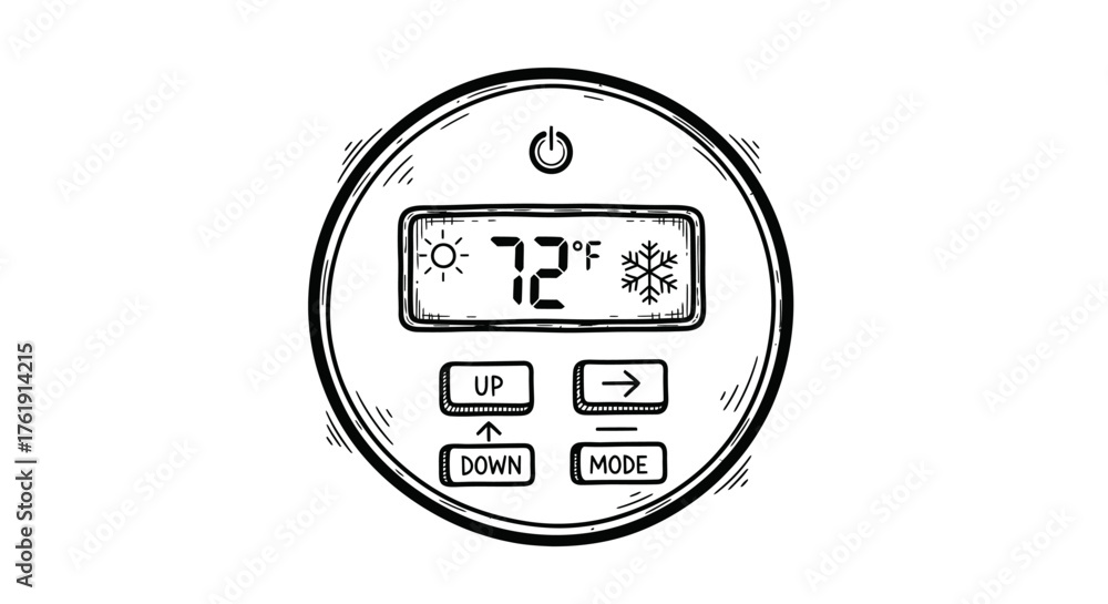Fototapeta premium Round Digital Thermostat Displaying 72 Degrees Fahrenheit.