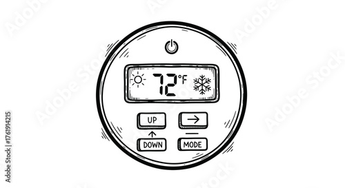 Round Digital Thermostat Displaying 72 Degrees Fahrenheit.
