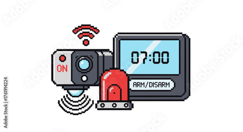 Digital Security System with Camera, Siren, and Control Panel.