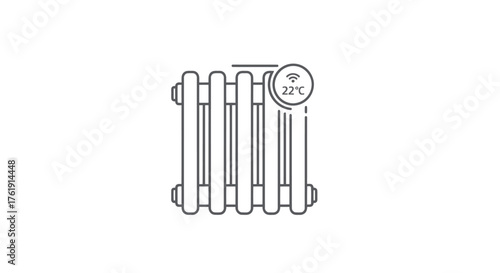 Smart heating radiator with a digital Wi-Fi thermostat line art icon.