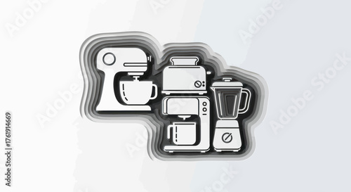 Kitchen Appliances - Stand Mixer, Toaster, and Blender in a Layered Paper Cut Style.