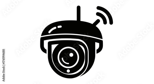 Black Wireless Dome Security Camera Icon.