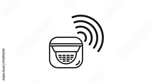 Wireless motion sensor line icon with signal waves for a smart home security system.