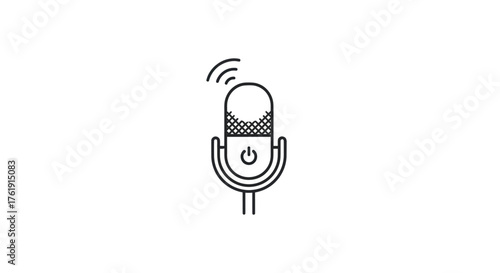 Black Outline Vintage Microphone Icon with Sound Waves.