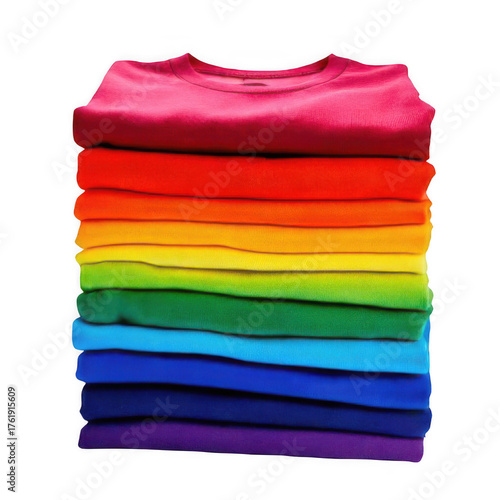 Rainbow T-Shirt Stack Colorful isolated on transparent background.