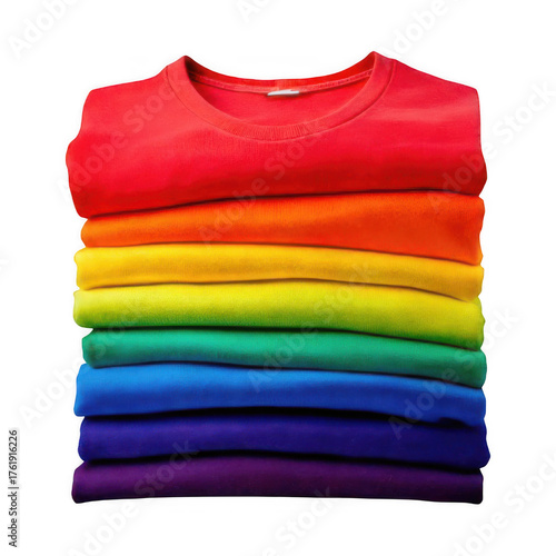 Rainbow T-Shirt Stack Colorful isolated on transparent background.