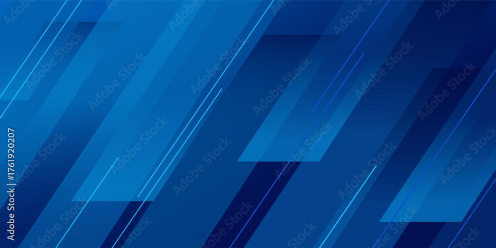 Obraz premium Modern blue abstract background with diagonal geometric lines and gradient shapes, futuristic technology pattern design for digital banner, presentation, website, business cover, n corporate template.