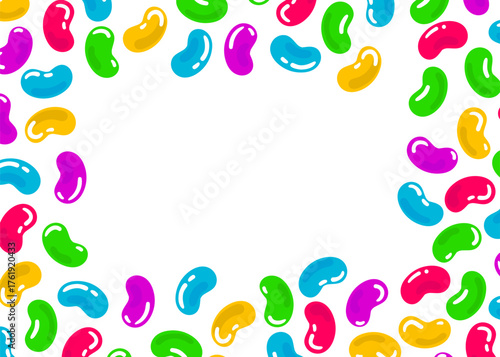 Hand-drawn vector jelly candies with a text frame. Colorful sweets illustration perfect for kids designs, invitations, banners, posters, and fun candy-themed graphics.