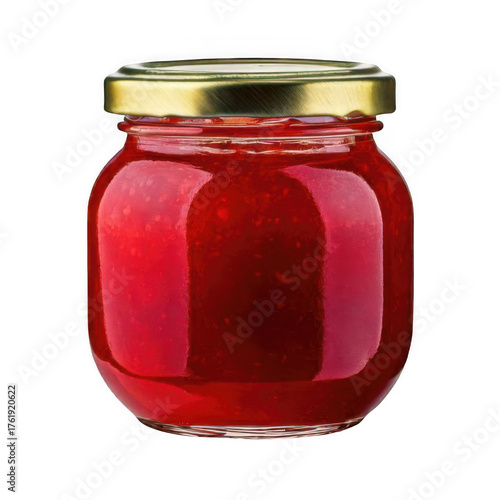Red jam on jar isolated on transparent background