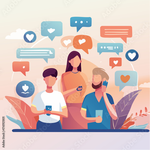 Digitale Kommunikation: Vektor-Illustration von Social Media Interaktion