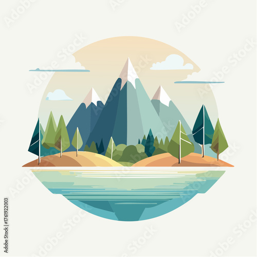 Ruhige Vektor-Natur: Stilisierte Berge und Seen
