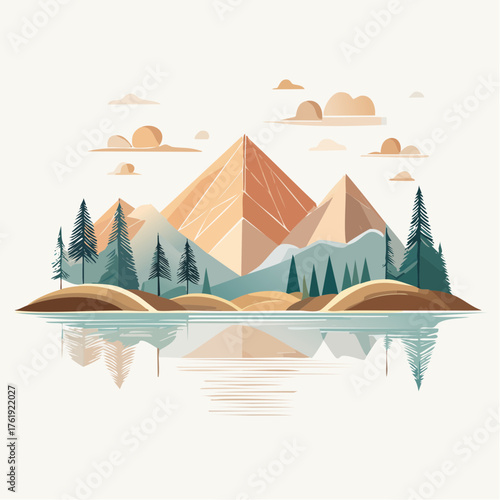 Ruhige Vektor-Natur: Stilisierte Berge und Seen