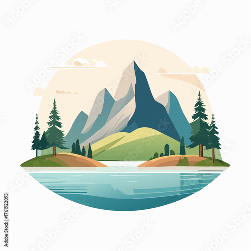 Ruhige Vektor-Natur: Stilisierte Berge und Seen