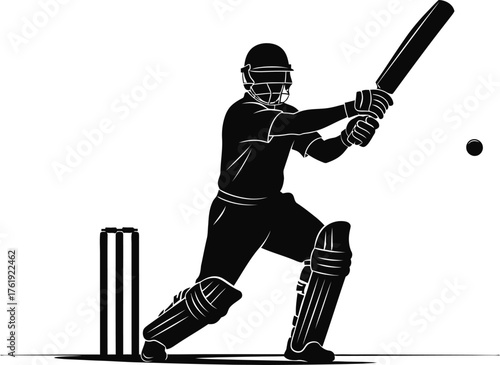 Silhouette of a cricket batsman hitting a ball