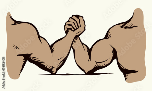 Hand wrestling contest. Vector drawing
