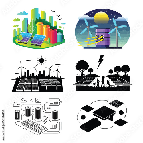 Renewable Energy Sources and Sustainable Future Concepts Vector Illustration Design