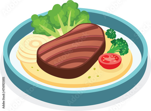 Vector illustration of a steak dinner with vegetables