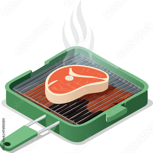 Delicious steak cooking on a grill, vector design