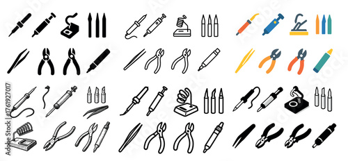 Soldering and pliers tool icons collection