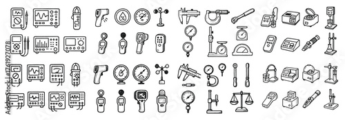 Various scientific measuring instruments illustrated