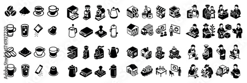 Isometric coffee and cafe icons collection