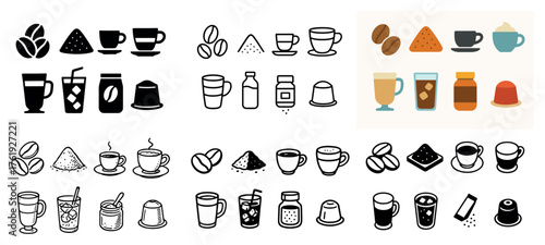 Coffee icons collection with cups and beans