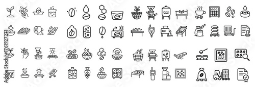 Coffee production process outline icons set