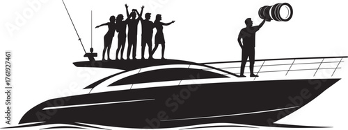 Silhouette People Enjoying Yacht Voyage Luxury Cruise Adventure Tour Sailing Vector