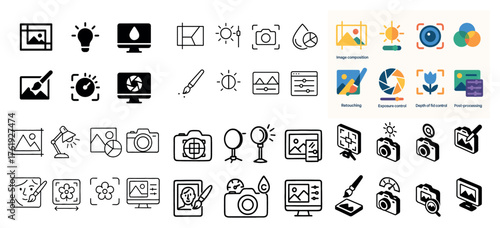 Photography icons and editing tools collection