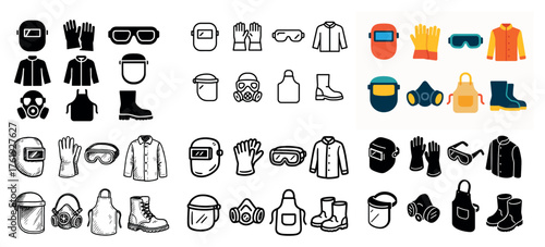 Protective gear and apparel icons collection