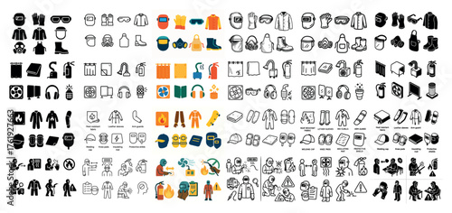Industrial safety equipment icons collection