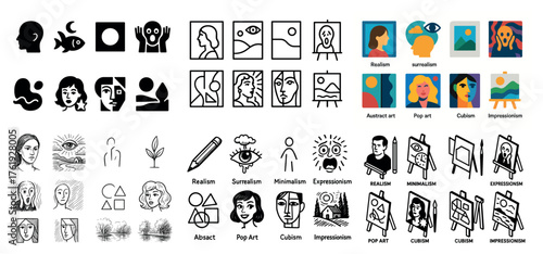 Artistic styles icons and portraits collection