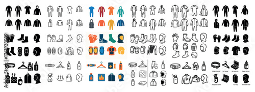 Diverse clothing and accessories collection icons