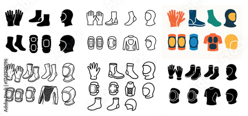 Diverse winter clothing icons and illustrations