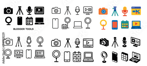 Blogger tools icon set for content creators