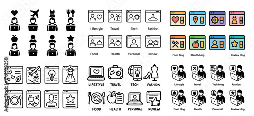 Diverse icon set for lifestyle and tech blogs