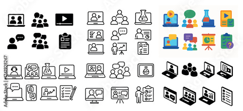 Diverse video conference and presentation icons