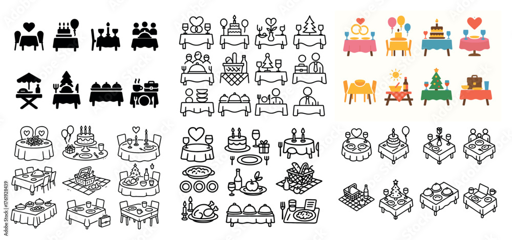 Fototapeta premium Diverse table designs for celebrations and dining