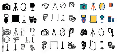 Camera equipment icons collection for photography