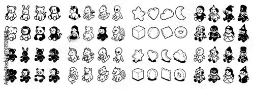 Cute cartoon animal and character outlines