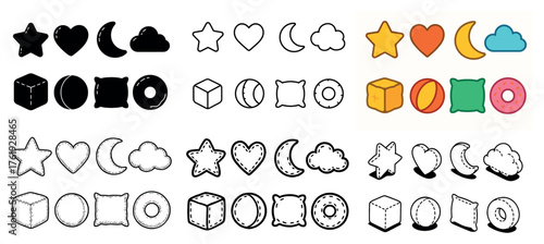 Colorful and monochrome geometric and celestial shapes