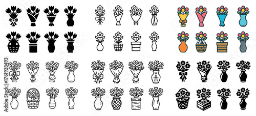 Floral icon set: vases and bouquets collection