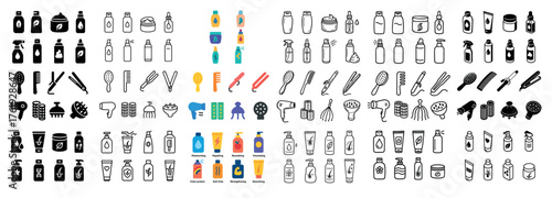 Collection of hair and skincare product icons