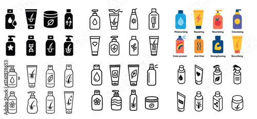 Skincare and haircare product icons assortment