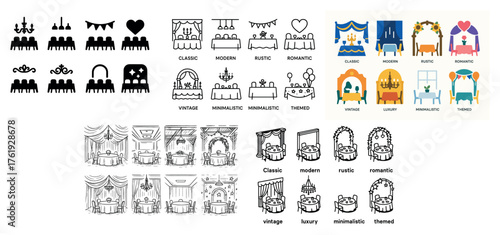 Various wedding table setup styles and decorations