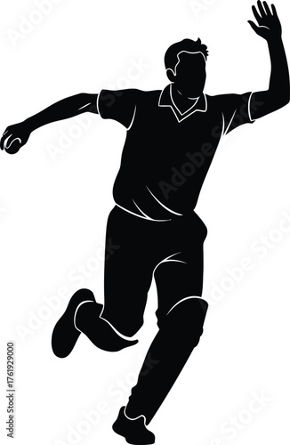 Silhouette of a cricket player in action