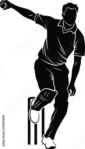 Silhouette of a cricket bowler in action