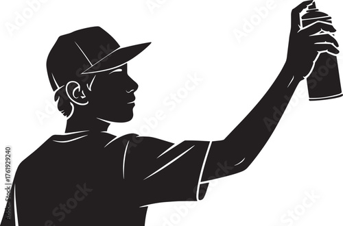 Stylish Guy Spraying Graffiti Expressing Himself Urban Fashion Art Silhouette Vector